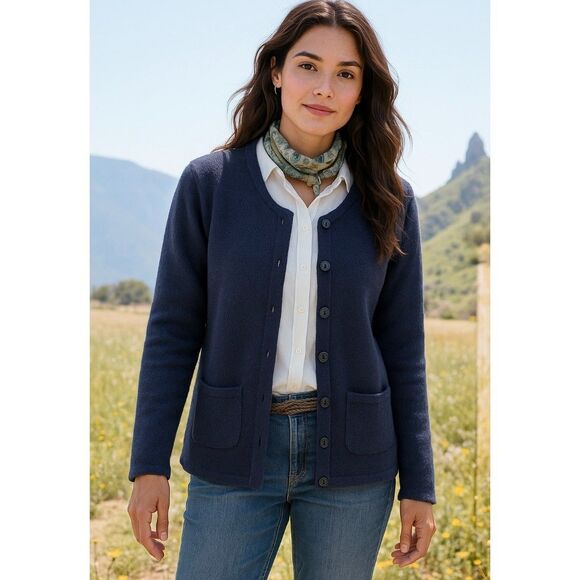 Peruvian Connection Sweaters - Peruvian Connection 100% Alpaca Knit Cardigan Sweater Button Front Blue Sz L